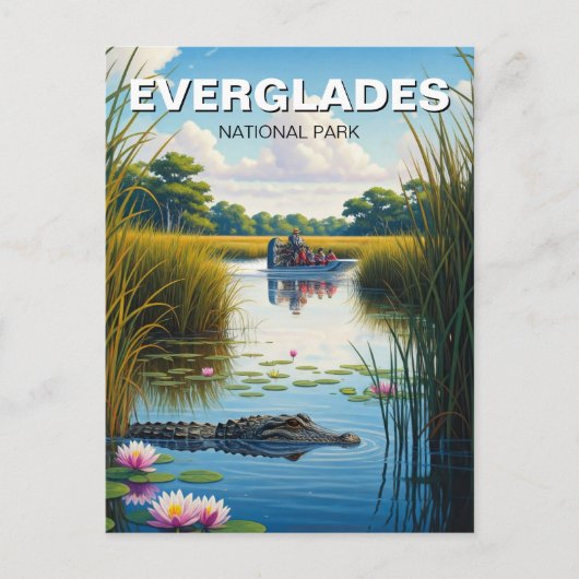 アリゲーターとエアボートエバーグレーズ国立公園 ポストカード (正面)