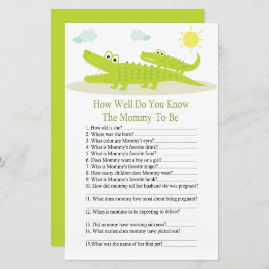 アリゲーターどのようにベビーシャワーゲームを知っているか (正面/裏面)