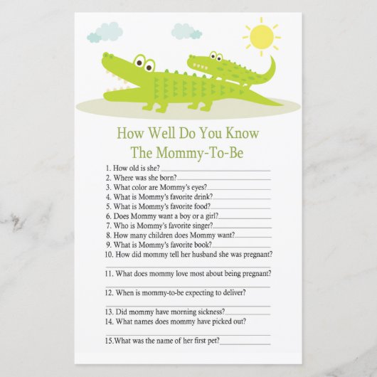 アリゲーターどのようにベビーシャワーゲームを知っているか (正面)