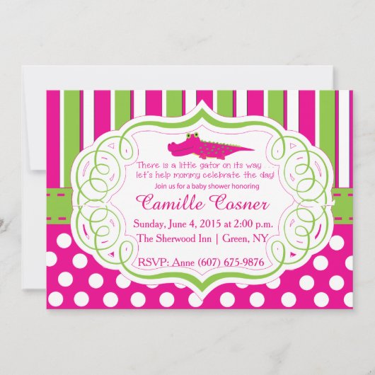 アリゲーターの女の子のベビーシャワー招待状 招待状 (正面)