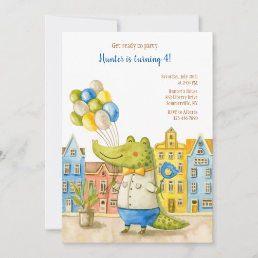 アリゲーターの誕生日パーティー 招待状 (正面)