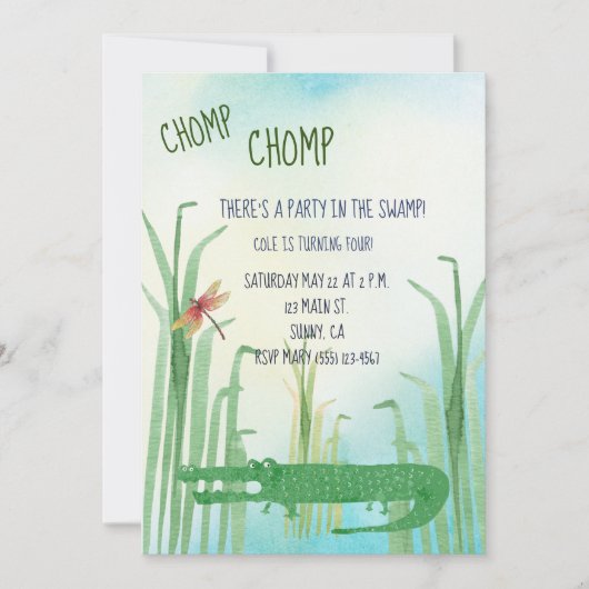 アリゲーターの誕生日招待状 招待状 (正面)