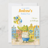 アリゲーターウォーターカラーワニ誕生日招待状 招待状 (正面)