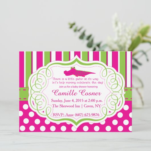 アリゲーターガールベビーシャワー招待状 招待状 (スタンド正面)