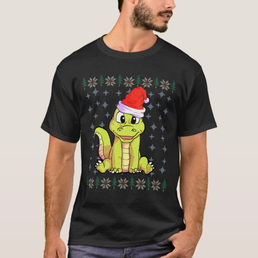 アリゲータークリスマスサンタハットワニ Tシャツ (正面)