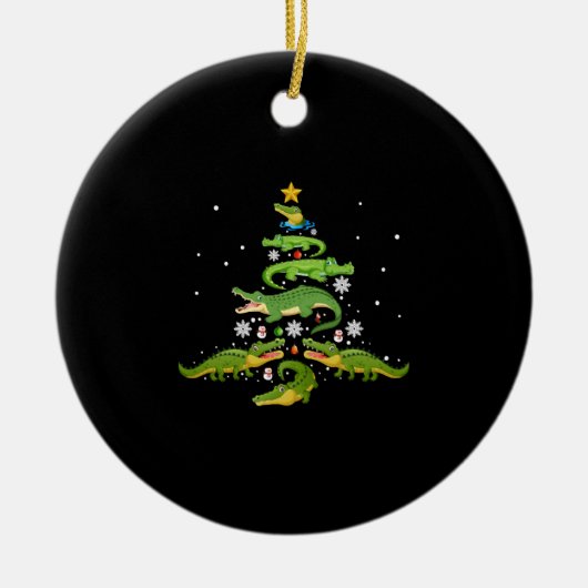 アリゲータークリスマスツリーかわいいクリスマスズラバーライト セラミックオーナメント (正面)