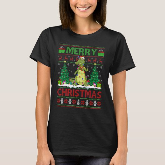 アリゲータークリスマスツリー醜いサンタアリゲータークリスム Tシャツ (正面)