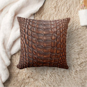 アリゲータークロコダイルフェイクスキンブラウン革 クッション (ブランケット)