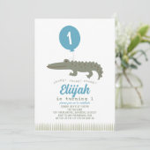 アリゲータークロコダレバルーンボーイキッドの1歳の誕生日 招待状 (スタンド正面)