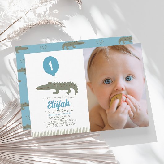 アリゲータークロコダレバルーンボーイ1stバースデーフォト 招待状
