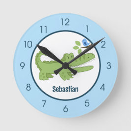 アリゲータークロコダレブルーバードキュートジャングル子供部屋 ラウンド壁時計
