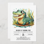 アリゲータークロコモダンダイル誕生日 招待状 (正面/裏面)