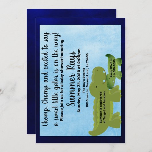 アリゲータースワンプベビーシャワーの招待 案内状 (正面/裏面)