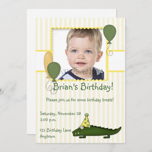 アリゲーターチャイルド誕生日フォト招待状 招待状 (正面/裏面)