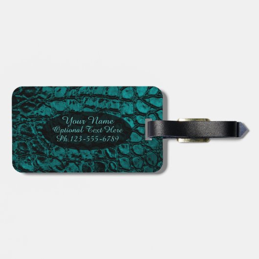 アリゲーターティール（緑がかった色）フェイクレザー ラゲッジタグ (裏面横)
