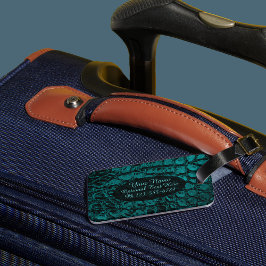 アリゲーターティール（緑がかった色）フェイクレザー ラゲッジタグ