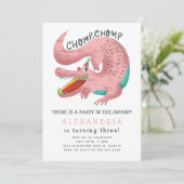 アリゲーターテーマバースデーパーティーピンク 招待状 (スタンド正面)