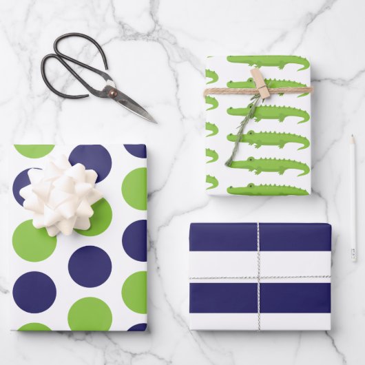 アリゲータードットラグビーストライプズのギフトラップシート ラッピングペーパーシート (正面)