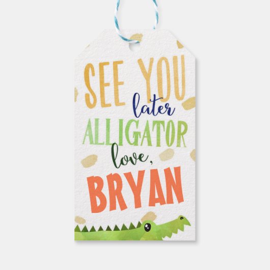 アリゲーターバースデーパーティーメッセージカード ギフトタグ (裏面)