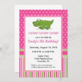 アリゲーターバースデーパーティー招待ピンク 招待状 (正面/裏面)