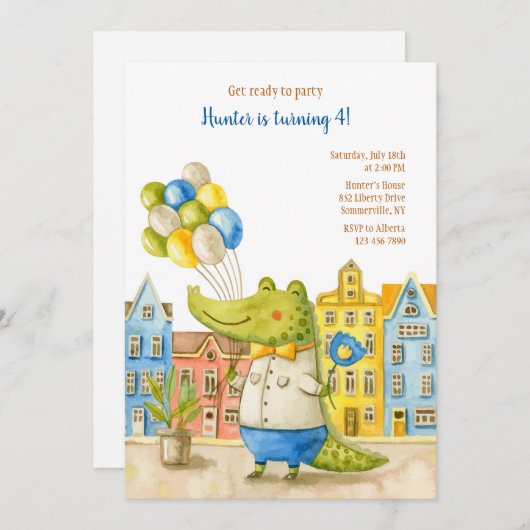 アリゲーターバースデーパーティー 招待状 (正面/裏面)