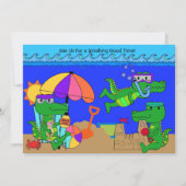 アリゲータービーチパーティースイミング誕生日招待状 招待状 (正面)