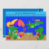 アリゲータービーチパーティースイミング誕生日招待状 招待状 (正面/裏面)