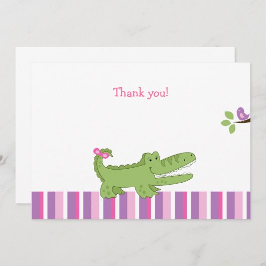 アリゲーターフラットありがとうご注意 – ピンク/緑 ノートカード (正面/裏面)