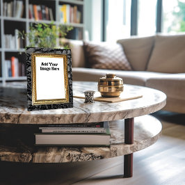 アリゲーターブラックフェイクレザー金ゴールド枠 フォトプラーク