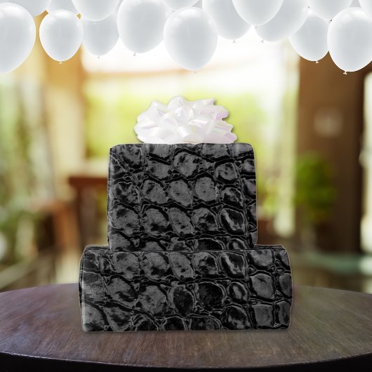 アリゲーターブラックフェイクレザー ラッピングペーパー