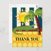 アリゲーターブルーイエローバースデーパーティーありがとう ポストカード (正面/裏面)