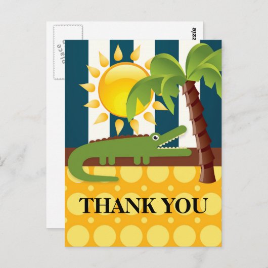 アリゲーターブルーイエローバースデーパーティーありがとう ポストカード (正面/裏面)