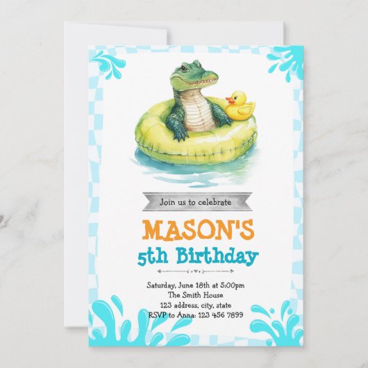 アリゲータープールパーティの招待状 招待状 (正面)