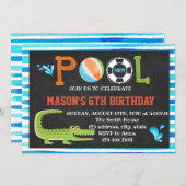 アリゲータープール誕生日パーティーの招待 招待状 (正面/裏面)