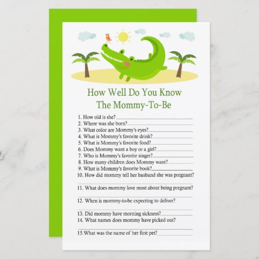 アリゲーターベイビーシャワーゲームをどれだけ知っているか (正面/裏面)