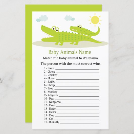 アリゲーターベビーアニマル名ゲーム (正面/裏面)