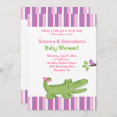 アリゲーターベビーシャワー招待状ピンク/緑5 x 7 招待状 (正面/裏面)