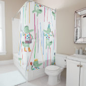 アリゲーターミュージック:水彩の子供っぽいシームレス シャワーカーテン (インサイチュ)