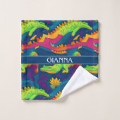 アリゲーターレインボーカラフルパタパーソナライズされたーン バスタオルセット (ウォッシュタオル)