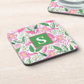 アリゲーターワインピンクグリーンモノグラム名門私立校風の コースター (左側)