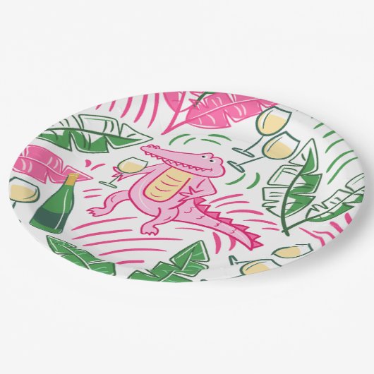 アリゲーターワインピンクグリーン名門私立校風の ペーパープレート (アングル)