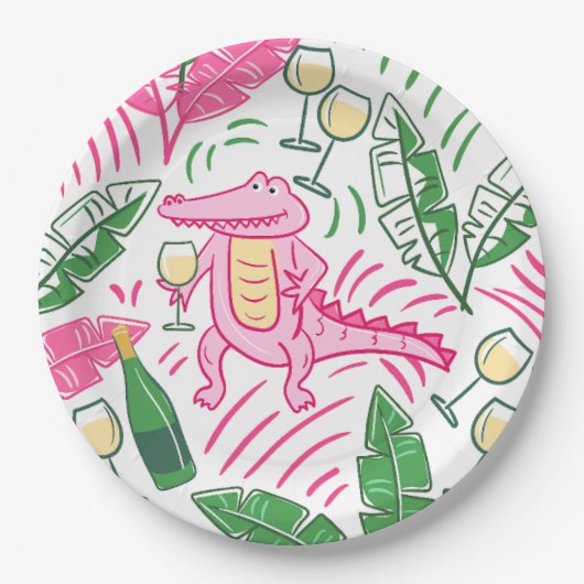 アリゲーターワインピンクグリーン名門私立校風の ペーパープレート (正面)