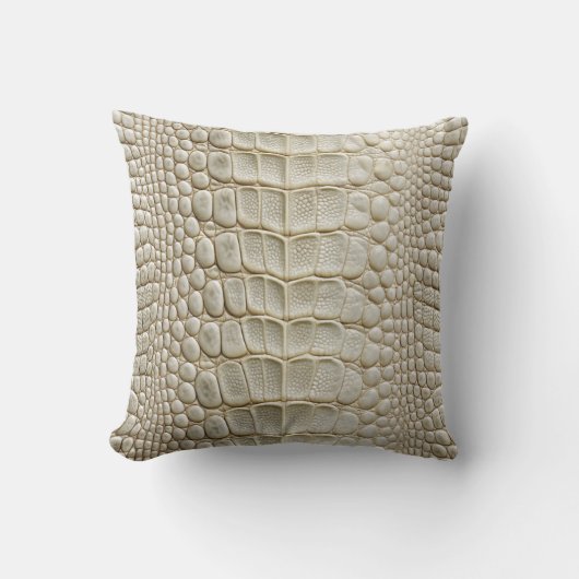 アリゲーターワニフェイクルスキンアイボリーホワイトレザー クッション (正面)