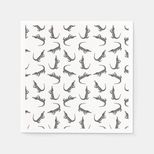 アリゲーターヴィンテージアートカスタムパターンBGカラー スタンダードカクテルナプキン (正面)