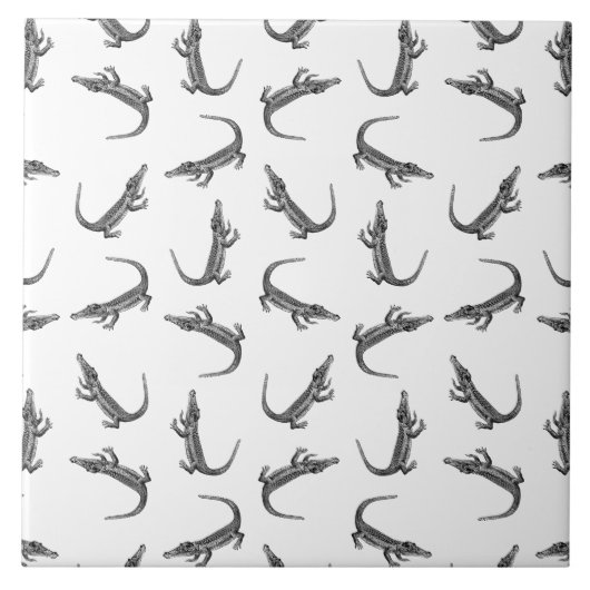 アリゲーターヴィンテージアートカスタムパターンBGカラー タイル (正面)