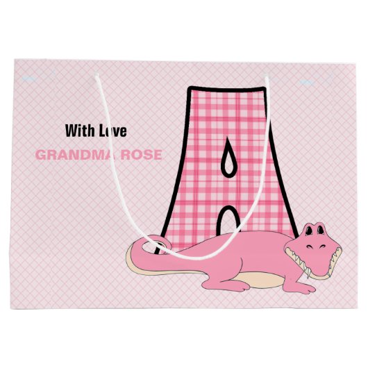 アリゲーター付き女性用の大きなピンク文字A ラージペーパーバッグ (裏面)