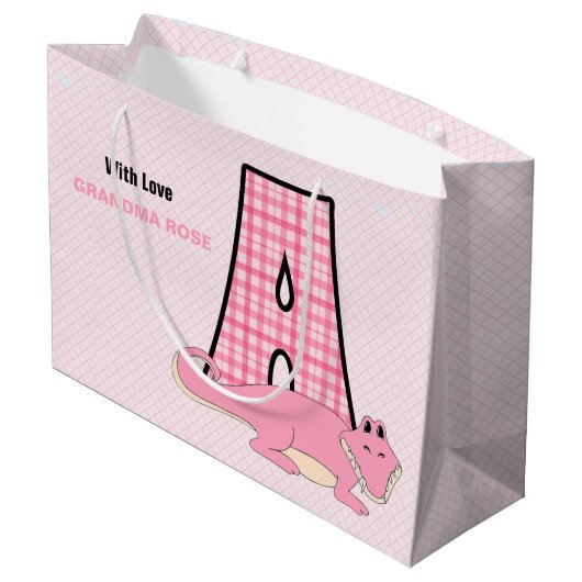 アリゲーター付き女性用の大きなピンク文字A ラージペーパーバッグ (裏面アングル)