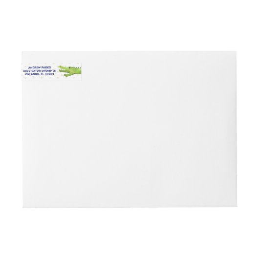 アリゲーター差出人住所ラベル |折り返しのまわりに ラップアラウンドラベル (正面)