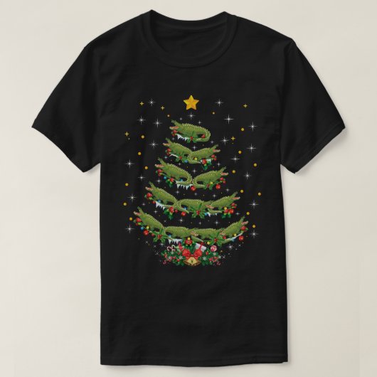 アリゲーター恋人クリスマスギフトアリゲータークリスマスツリー Tシャツ (デザイン正面)