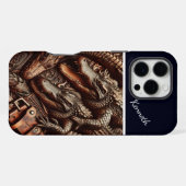 アリゲーター革の彫刻 iPhoneケース (裏面横)